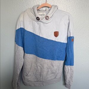 WANAKOME large Gray and Blue Hooded Sweatshirt